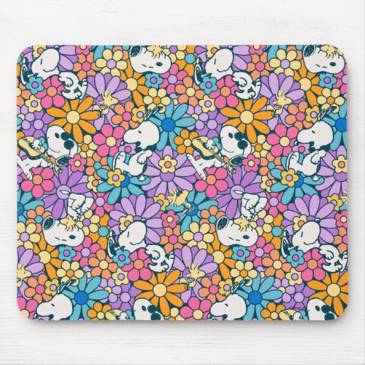 Snoopy & Woodstock Bloempatroon Muismat (Voorkant)
