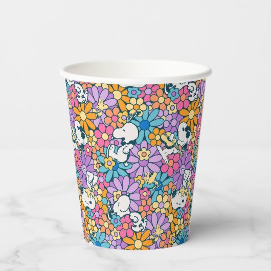 Snoopy & Woodstock Bloempatroon Papieren Bekers (Achterkant)
