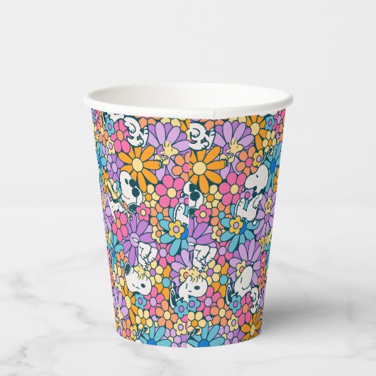 Snoopy & Woodstock Bloempatroon Papieren Bekers (Rechts)