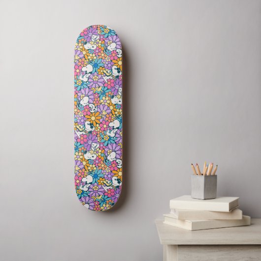 Snoopy & Woodstock Bloempatroon Persoonlijk Skateboard (Muurkunst)
