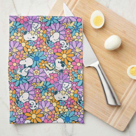 Snoopy & Woodstock Bloempatroon Theedoek (Quarter Fold)