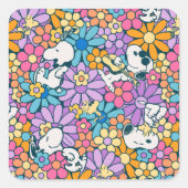 Snoopy & Woodstock Bloempatroon Vierkante Sticker (Voorkant)