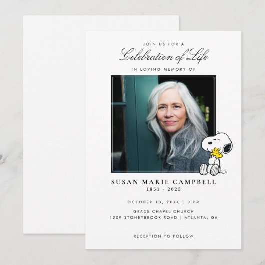 Snoopy & Woodstock Celebration of Life with Photo Kaart (Voorkant / Achterkant)