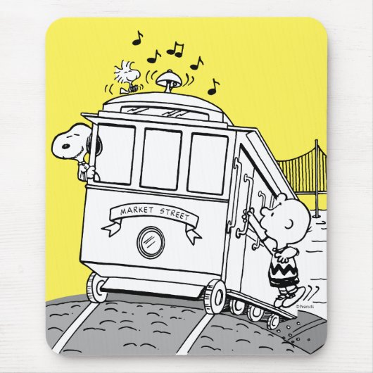 Snoopy, Woodstock, & Charlie Brown op een trolley Muismat (Voorkant)