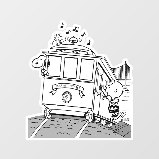 Snoopy, Woodstock, & Charlie Brown op een trolley Raamsticker (Vel)