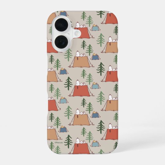 Snoopy & Woodstock Go Camping Pattern iPhone 16 Hoesje (Achterkant)
