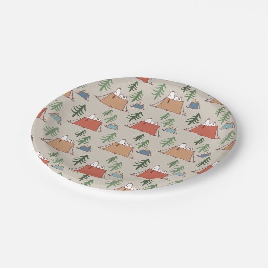 Snoopy & Woodstock Go Camping Pattern Papieren Bordje (Gekanteld)