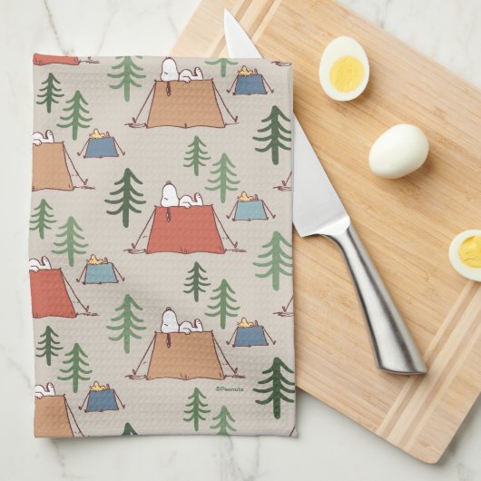 Snoopy & Woodstock Go Camping Pattern Theedoek (Quarter Fold)