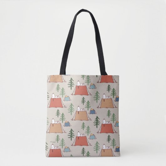Snoopy & Woodstock Go Camping Pattern Tote Bag (Voorkant)