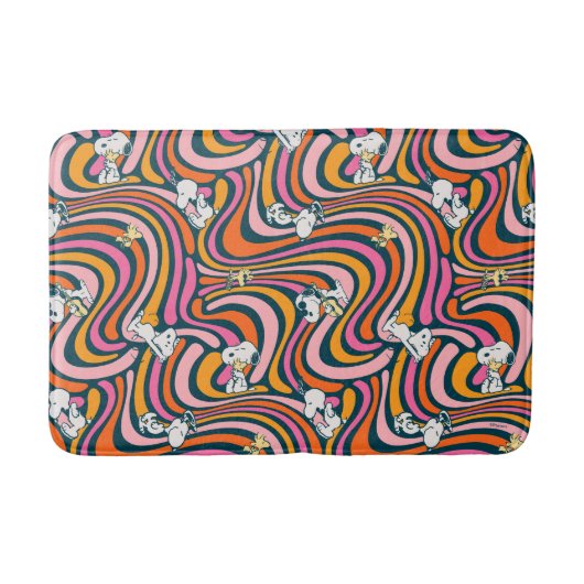 Snoopy & Woodstock Groovy Vibes Paarse Patroon Badmat (Voorkant)