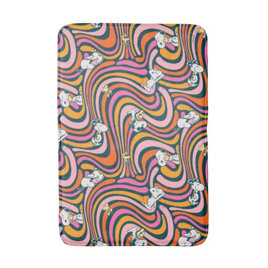 Snoopy & Woodstock Groovy Vibes Paarse Patroon Badmat (Voorkant Verticaal)
