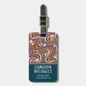 Snoopy & Woodstock Groovy Vibes Paarse Patroon Bagagelabel (Voorkant verticaal)