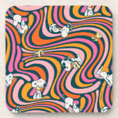 Snoopy & Woodstock Groovy Vibes Paarse Patroon Bier Onderzetter (Voorkant)