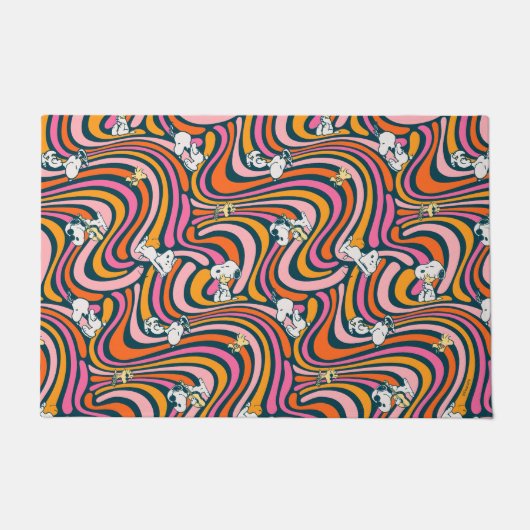 Snoopy & Woodstock Groovy Vibes Paarse Patroon Deurmat (Voorkant)