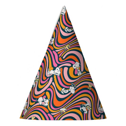 Snoopy & Woodstock Groovy Vibes Paarse Patroon Feesthoedjes (Links)