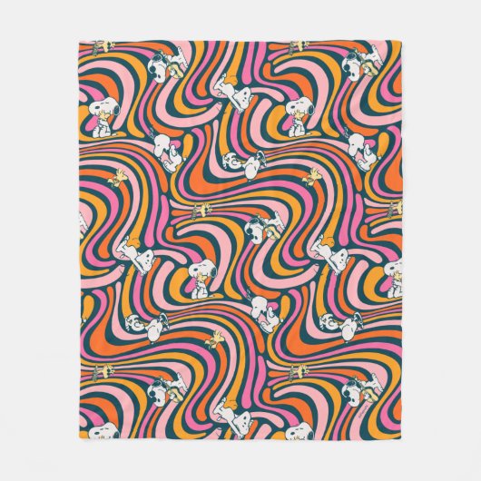 Snoopy & Woodstock Groovy Vibes Paarse Patroon Fleece Deken (Voorkant)