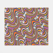 Snoopy & Woodstock Groovy Vibes Paarse Patroon Fleece Deken (Voorkant (Horizontaal))