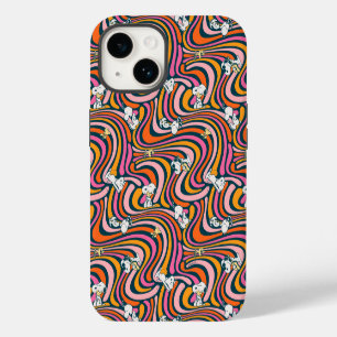 Snoopy & Woodstock Groovy Vibes Paarse Patroon iPhone 14 Hoesje