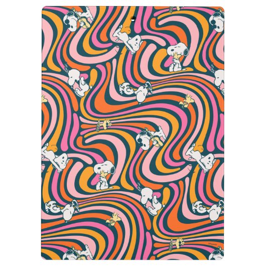 Snoopy & Woodstock Groovy Vibes Paarse Patroon Klembord (Achterkant)