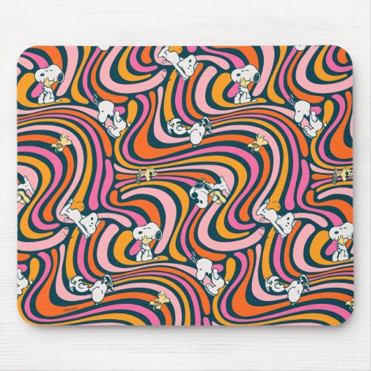 Snoopy & Woodstock Groovy Vibes Paarse Patroon Muismat (Voorkant)