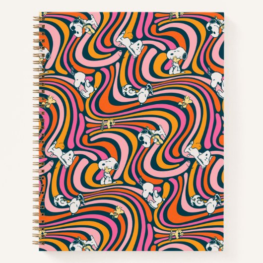 Snoopy & Woodstock Groovy Vibes Paarse Patroon Notitieboek (Voorkant)