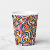 Snoopy & Woodstock Groovy Vibes Paarse Patroon Papieren Bekers (Achterkant)