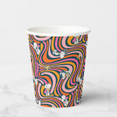 Snoopy & Woodstock Groovy Vibes Paarse Patroon Papieren Bekers (Links)