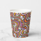 Snoopy & Woodstock Groovy Vibes Paarse Patroon Papieren Bekers (Rechts)