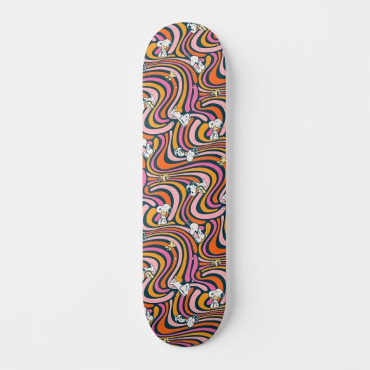 Snoopy & Woodstock Groovy Vibes Paarse Patroon Persoonlijk Skateboard (Voorkant)