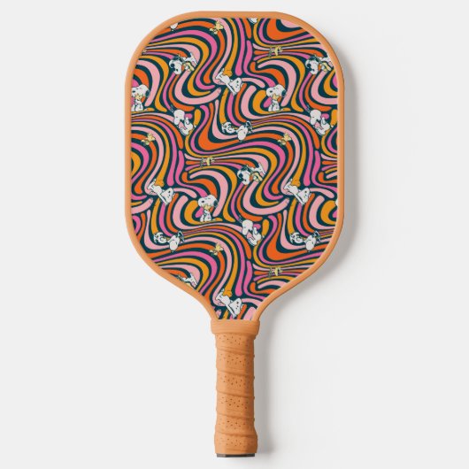 Snoopy & Woodstock Groovy Vibes Paarse Patroon Pickleball Paddle (Voorkant)