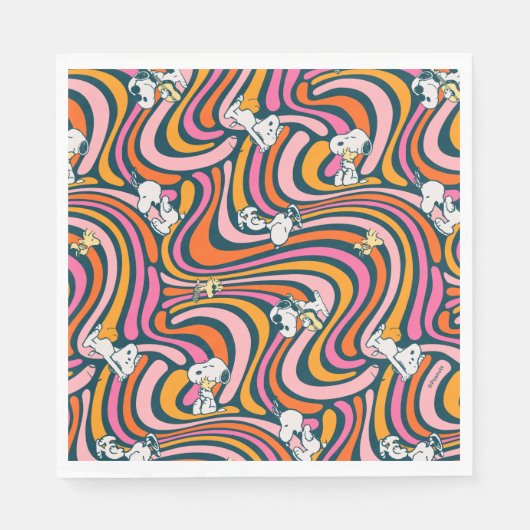 Snoopy & Woodstock Groovy Vibes Paarse Patroon Servet (Voorkant)