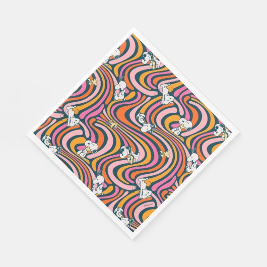 Snoopy & Woodstock Groovy Vibes Paarse Patroon Servet (Hoek)