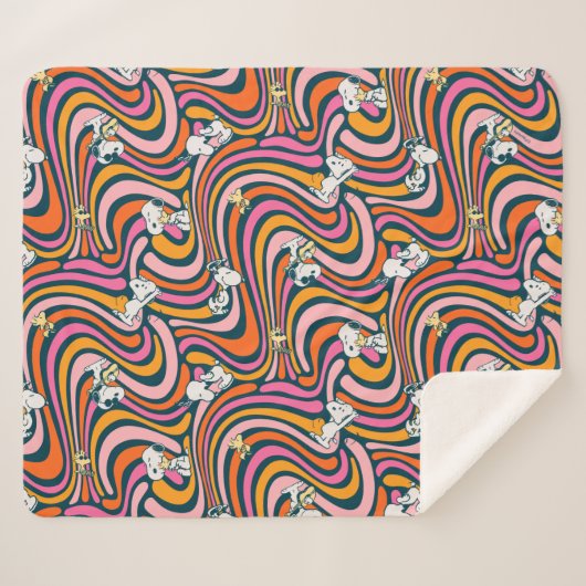 Snoopy & Woodstock Groovy Vibes Paarse Patroon Sherpa Deken (Voorkant (horizontaal))