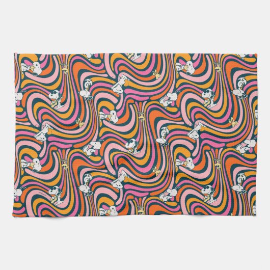 Snoopy & Woodstock Groovy Vibes Paarse Patroon Theedoek (Horizontaal)