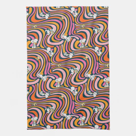 Snoopy & Woodstock Groovy Vibes Paarse Patroon Theedoek (Verticaal)