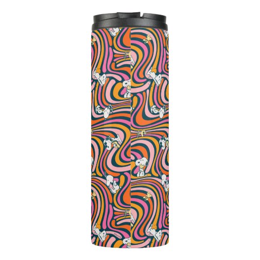 Snoopy & Woodstock Groovy Vibes Paarse Patroon Thermosbeker (Achterkant)