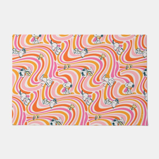 Snoopy & Woodstock Groovy Vibes Sinaasappel Patter Deurmat (Voorkant)