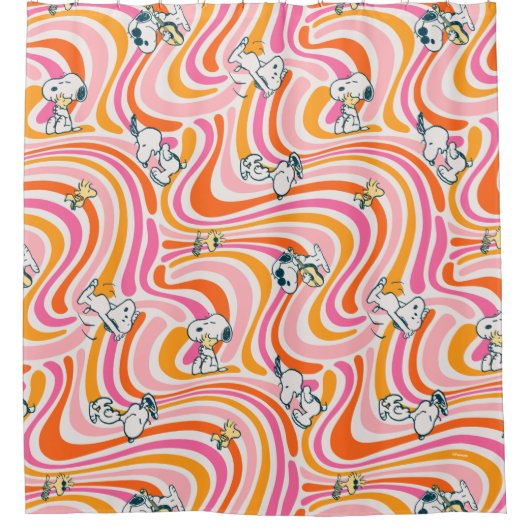 Snoopy & Woodstock Groovy Vibes Sinaasappel Patter Douchegordijn (Voorkant)
