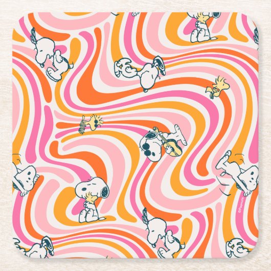 Snoopy & Woodstock Groovy Vibes Sinaasappel Patter Kartonnen Onderzetters (Voorkant)