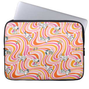 Snoopy & Woodstock Groovy Vibes Sinaasappel Patter Laptop Sleeve