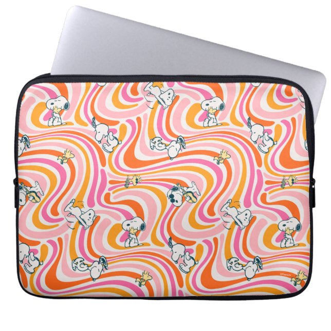 Snoopy & Woodstock Groovy Vibes Sinaasappel Patter Laptop Sleeve (Voorkant)