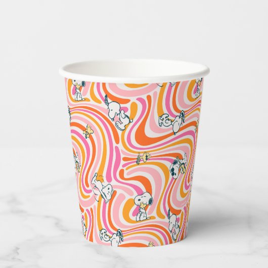 Snoopy & Woodstock Groovy Vibes Sinaasappel Patter Papieren Bekers (Achterkant)