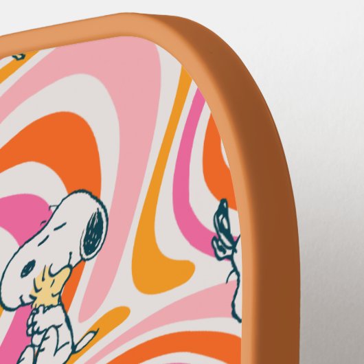 Snoopy & Woodstock Groovy Vibes Sinaasappel Patter Pickleball Paddle (Links Detail)