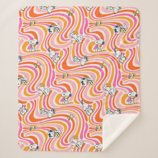 Snoopy & Woodstock Groovy Vibes Sinaasappel Patter Sherpa Deken (Voorkant)