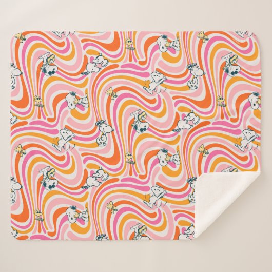 Snoopy & Woodstock Groovy Vibes Sinaasappel Patter Sherpa Deken (Voorkant (horizontaal))