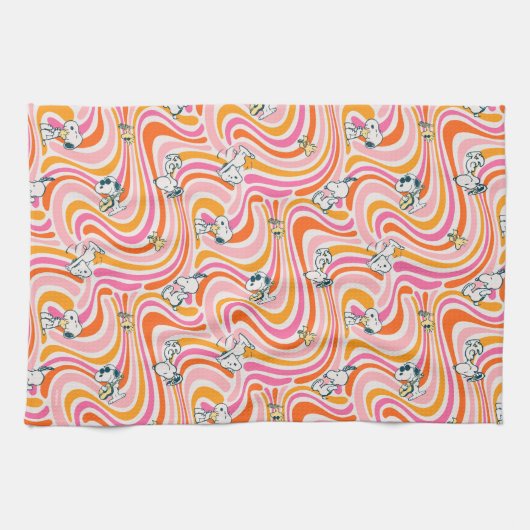 Snoopy & Woodstock Groovy Vibes Sinaasappel Patter Theedoek (Horizontaal)