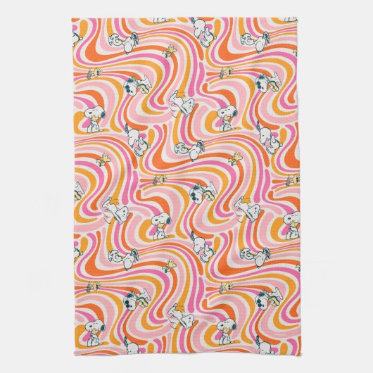 Snoopy & Woodstock Groovy Vibes Sinaasappel Patter Theedoek (Verticaal)