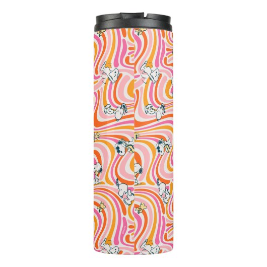 Snoopy & Woodstock Groovy Vibes Sinaasappel Patter Thermosbeker (Achterkant)