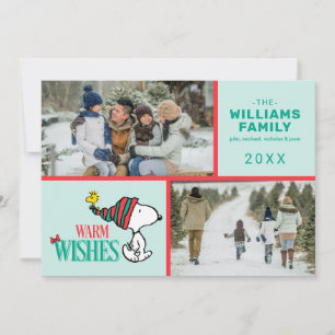 Snoopy & Woodstock Kerstmis Familie Fotocollage Feestdagenkaart