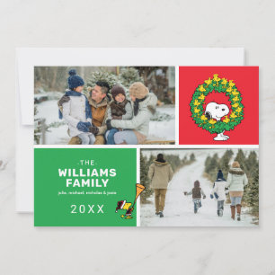 Snoopy & Woodstock Kerstmis Familie Fotocollage Feestdagenkaart